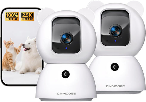 CINMOORE 2.5K Indoor Camera 2pack, Non-Subscription AI Person/Pet/Cry Detection, 4MP Pet/Dog/Cat/Baby Camera w/Phone