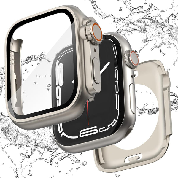 Fullife 2 in 1 Waterproof Case with Screen Protector for Apple Watch Series 9 45mm, Front & Back Bumper Cover for Men