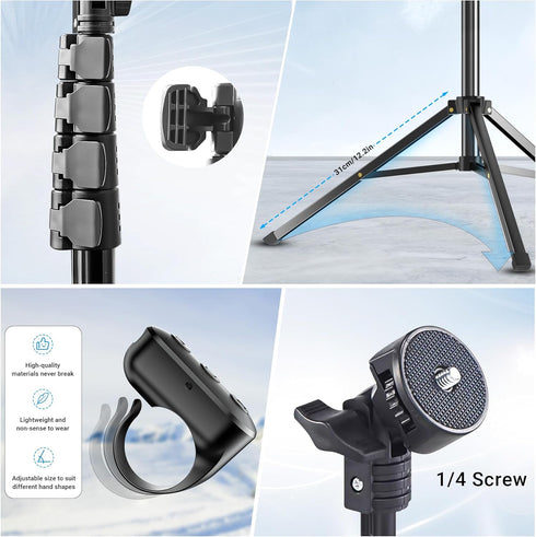 LenTok Phone Tripod Stand with Remote Zoom for Video Recording, Vlog Metal Selfie Stick Tripod for iPhone with Wireless