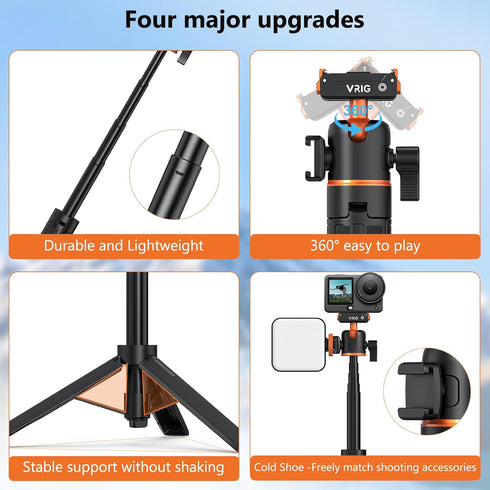 VRIG 6, 360 8 21 inches AC-40N Action Camera Selfie Stick Tripod for DJI Osmo Nano/Action Dual-Direction Magnetic Quick