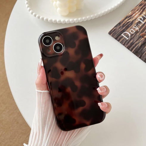 Huahuacase 14 14 6.1 ''Color2 Compatible with for iPhone Case, Tortoise Shell Chic Amber Brown Print Leopard, Classic