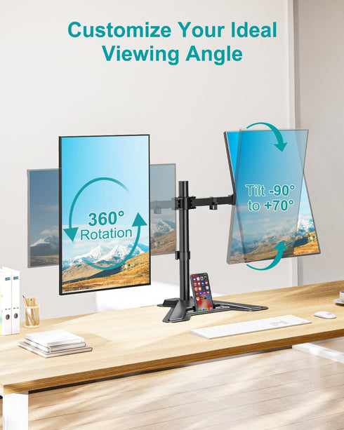 MOUNT PRO 2 27 inches,17.6lbs 75x75 100x100, Dual Monitor Stand, Free-Standing Full Motion Monitor Desk Mount Fits
