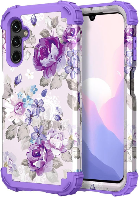 Hocase Heavy Duty Shockproof Protection Case for Samsung Galaxy A15 5G (6.5") - Lavender Flowers