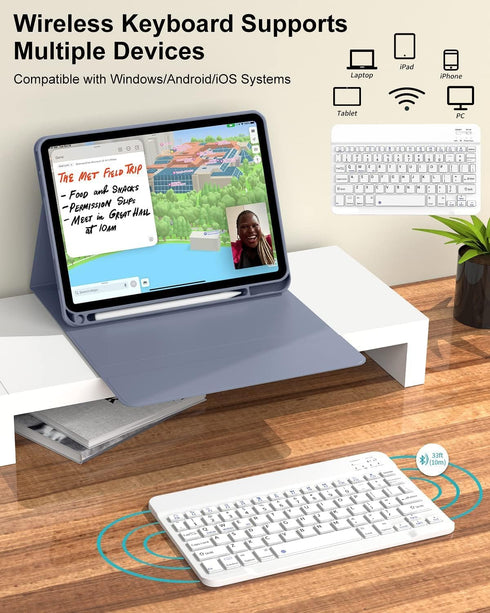 KENKE iPad 10th Generation Case with Keyboard 10.9 inch 2022, Thin & Light Detachable Wireless Bluetooth Keyboard Case,