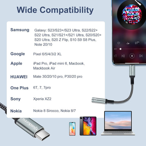 USB C to 3.5mm Headphone Jack Adapter (2 Pack) for iPhone 15, iPad Pro, Samsung Galaxy S20/S21/S23+