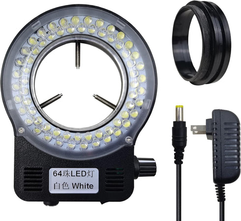 Light Microscope LED Ring Illuminator, Adjustable 64 LEDs Ring Light for Monocular, Binocular, Trinocular Lab