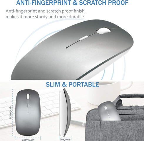 Wireless Bluetooth Mouse for MacBook Air, Mac Pro, iPad, PC, Mini Slim Silent Rechargeable Mouse (Gray)