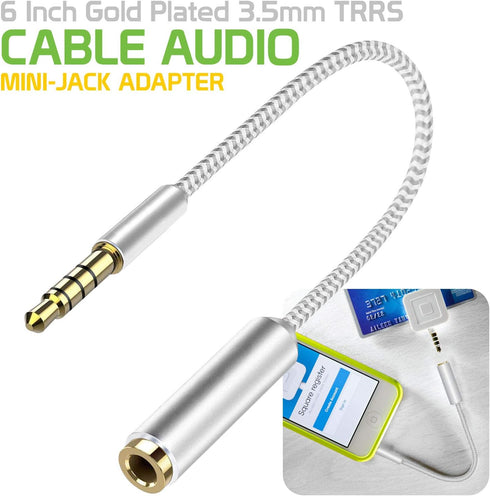 Cellet Gold Plated 3.5mm TRRS Male to Female Audio Adapter, 6 Inch, White