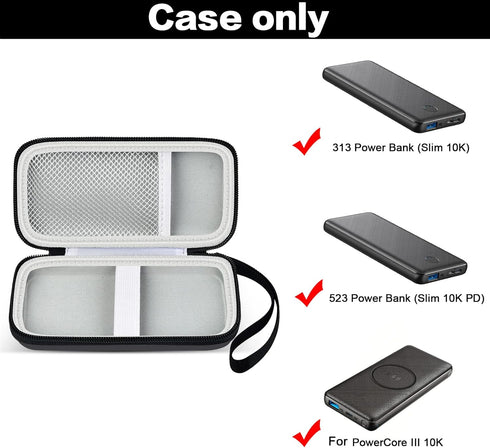 Case Compatible with Anker Portable Charger, 313 Power Bank (for PowerCore Slim 10K) / 523 Power Bank (Slim 10K PD) 10000mAh Battery Pack. 10K Battery Pack Storage Holder Bag (Box Only)- Black