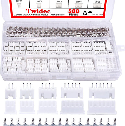 Twidec/500PCS 2.54mm JST Connector Kit, Male and Female Pin Housing Connector Adapter Plug