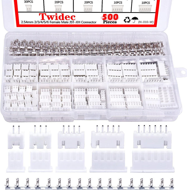 Twidec/500PCS 2.54mm JST Connector Kit, Male and Female Pin Housing Connector Adapter Plug