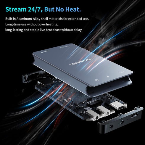 cenmate 3.0 1080P 60FPS 4K@30Hz Switch/PS5/Xbox/Camera/PC Aluminum HDMI Capture Card, USB Audio Video Capture Card