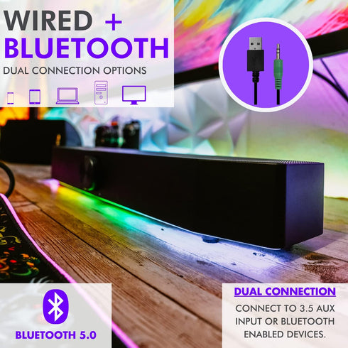 Tilted Nation Gaming Soundbar | RGB Monitor Sound Bar for PC | Crisp Audio and Adjustable LED | Wireless or USB Wired
