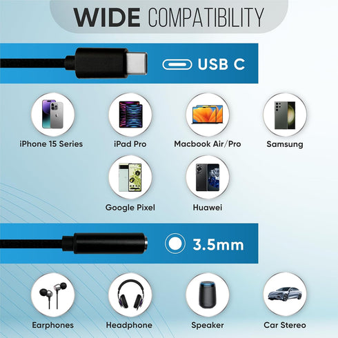USB C to 3.5mm Audio Adapter, Type C to Headphone Aux Jack Dongle, 24bit/96kHz HiFi DAC Cable for Smartphones, Tablets,