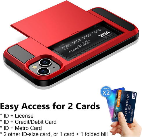 Vofolen iPhone 14 Case Wallet with Credit Card Holder, Red, Anti-Scratch Dual Layer Hybrid Bumper Armor