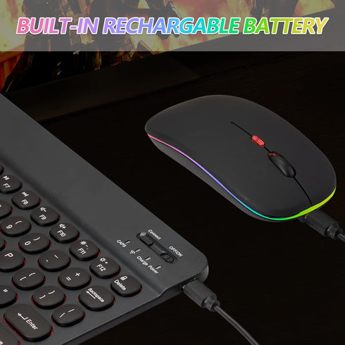 Ultra-Slim Bluetooth Keyboard and Mouse, Portable Mini Wireless Keyboard with 7-Color Backlit for iOS Android Windows
