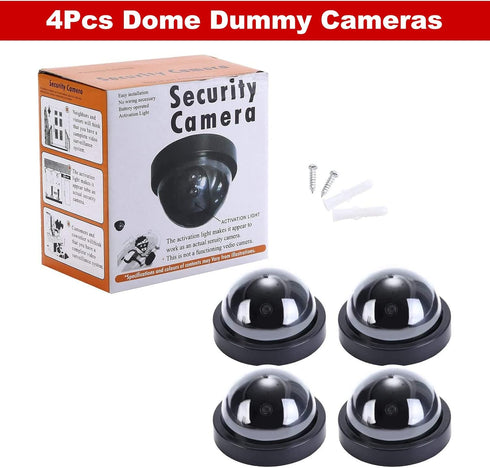 4 Pack Dummy Fake CCTV Dome Cameras with Flashing Red LED Light for Indoor Outdoor Home Business, Black