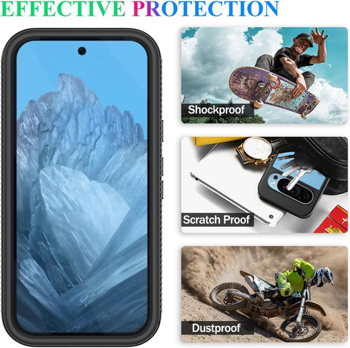 wahhle Case for Google Pixel 9/9 Pro, Built-in Screen Protector, Full Body Shockproof Slim Fit Bumper Cover, Black/Clear