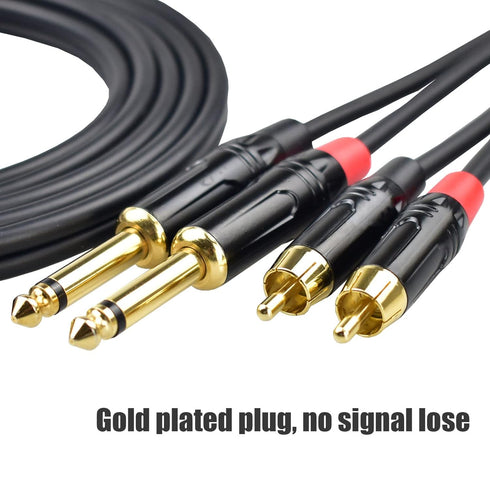 RCA to 1/4 TS Cable, Dual 1/4 Mono to Dual RCA, Copper Shielded, Gold-Plated, 6.6FT Audio Cord