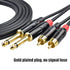 RCA to 1/4 TS Cable, Dual 1/4 Mono to Dual RCA, Copper Shielded, Gold-Plated, 6.6FT Audio Cord