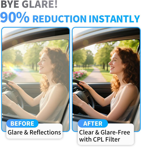HGEKLIZV 52mm Circular Polarizing Filter Clip for Smartphones - Optical Glass CPL Lens with Rotating Frame & PU Case |