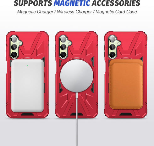 Red Galaxy A15 5G Phone Case: Dual Layer Heavy Duty Protection, Screen Protector, 360° Ring Holder, Camera Lens