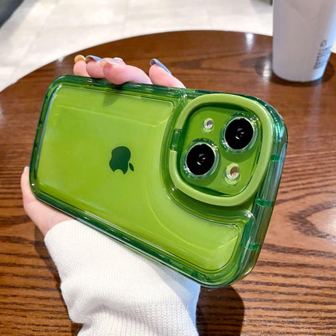 Ownest Creative Design Case for iPhone 13 with Clear Kickstand and Camera Holder, Slim Shockproof Cool Cover, Green
