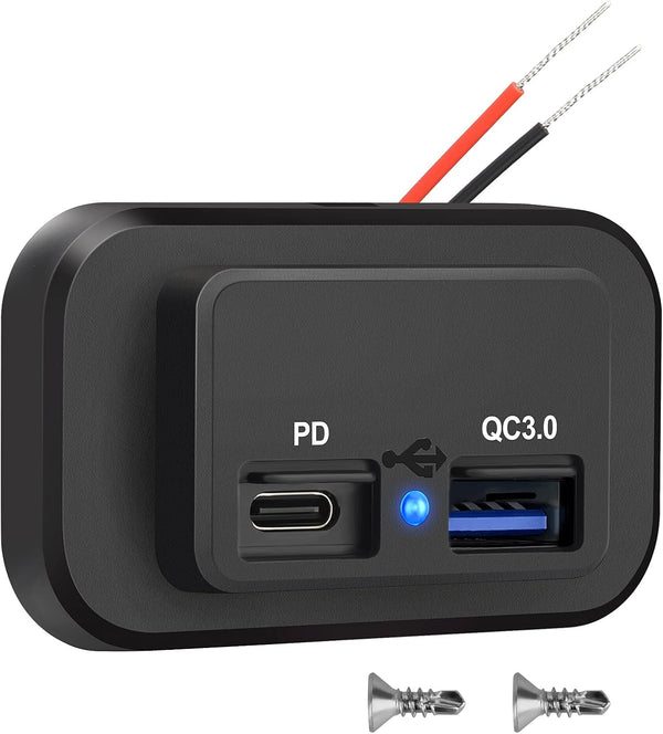 12V USB Outlet for RV Marine Motorcycle Truck Golf Cart, Quick Charge 3.0 USB-A & USBC Port