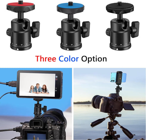 Universal 1/4" Swivel Mini Ball Head Screw Tripod Mount with Hot Shoe Mount, 360° Panoramic Rotating Base Adapter