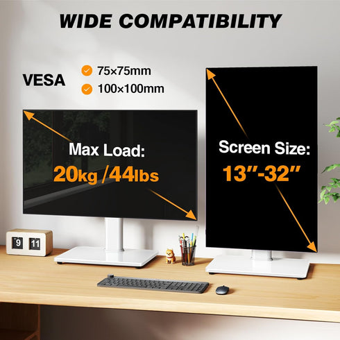 13-32 Inch 44lbs, TAVR Furniture Single Monitor Stand VESA Mount for Screens, Free-Standing Monitor Riser with Swivel