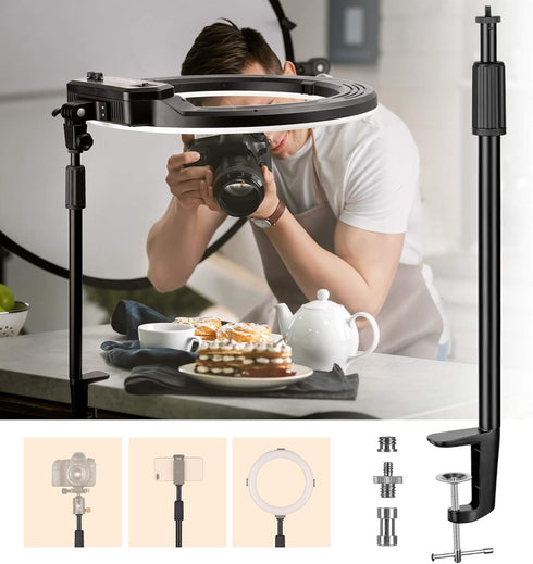 TARION Desktop Light Stand with 1/4" 3/8" Screws, Adjustable 14-25in for Ring Light, Photography, Virtual Meetings