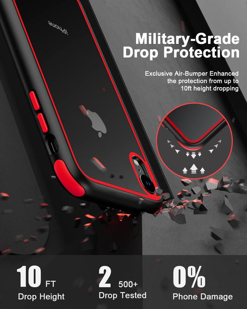iPhone XR Crystal Clear Case - Multicolor Shockproof Bumpers, Anti-Scratch Hard PC & Soft TPU Frame - Black/Red