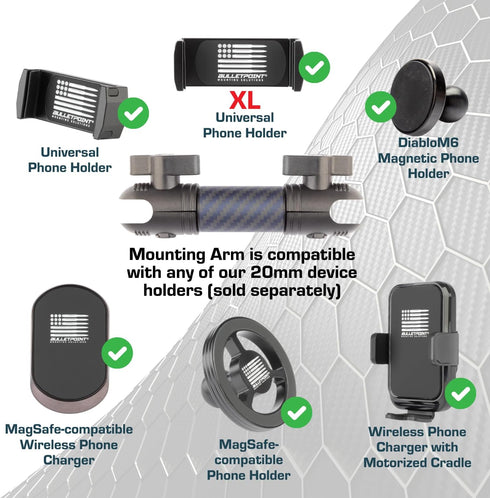 Bulletpoint Mounting Solutions Dash Mount 4.7" Arm for iPhone and Android Smartphones - Fits 20mm Attachment Ball