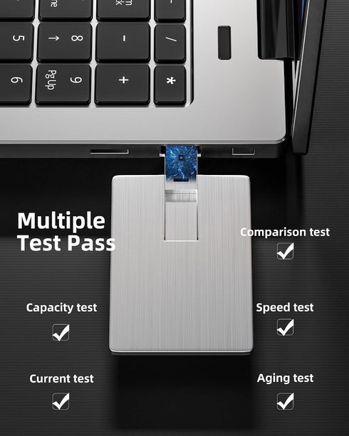 Bilious 2PCS 64GB 2.0 USB Flash Drive, Metal Credit Card Bank Card Style Thumb Drive Portable Key-Hole Design USB