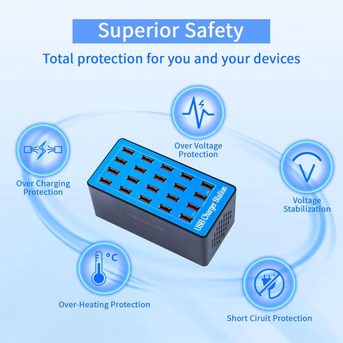 FUHAOXUAN Station,100W 20-Port USB Charging Multi Device Charger with Intelligent Safety Features,Charging Station
