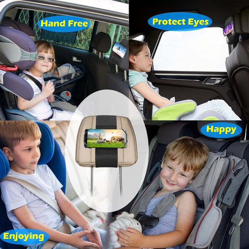Car Headrest Phone Holder for Kids Back Seat - Compatible with iPhone, Samsung, Soft Adjustable Silicone Holding Net