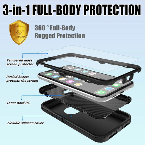 Compatible iPhone XR Case with Screen Protector - Camo Design, Shockproof 3-Layer Rugged Heavy Duty Case