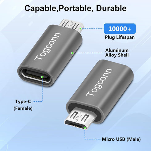 USB C to Mirco USB Adapter (10 Pack),Type C (Female) to Micro USB (Male) Convert Connector, Support Charge & Data Sync for Galaxy S7 Edge, S6, Nexus 6/5, and Other Micro USB Devices