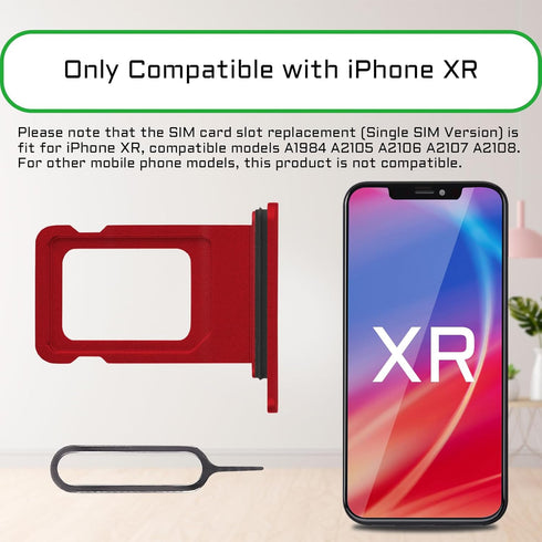 Red SIM Card Slot Replacement for iPhone XR, Single SIM Version Card Tray Holder Adapter with Waterproof Rubber Ring
