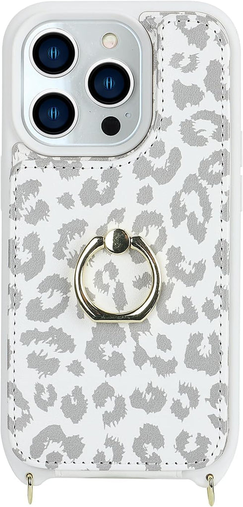 iPhone 15 Pro Max Case with Card Holder for Women, Phone Case with Strap, Crossbody Lanyard, Ring Stand, Cute Wallet