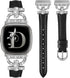 Minyee Leather Bands for Fitbit Versa 4/Versa 3/Sense 2, Dressy Bling Slim Leather Strap with D-shaped Diamonds Metal