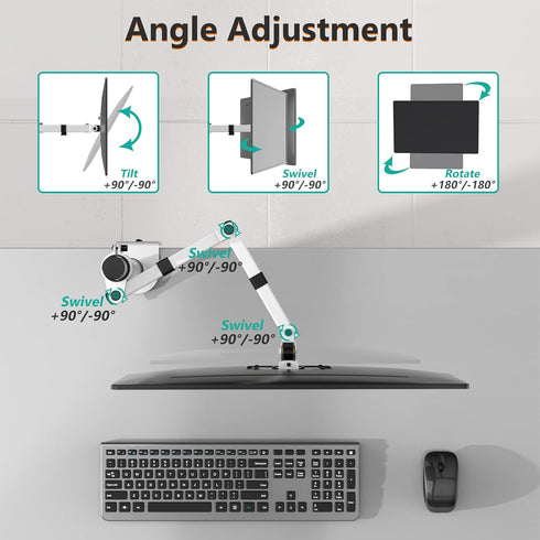 WALI Monitor Arm Mount for Desk, Single Computer Desk Mount, Up to 32 Inch, 22 lbs, White (M001-W)