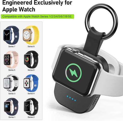 Portable Wireless Charger for Apple Watch, Compact Magnetic iWatch Charger 1200mAh Power Bank Keychain Style
