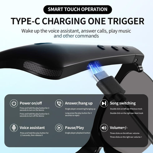 ITHUGE 8Hr IPX5 35g Smart Bluetooth Sunglasses for Men Women, Battery Hands-Free Calling & Music, Waterproof Audio
