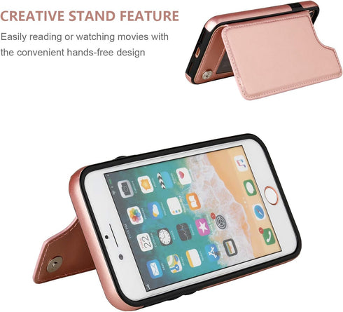 ONETOP Wallet Case for iPhone SE (2022, 2020), iPhone 7/8, Premium PU Leather, Kickstand, Card Holder, Rose Gold