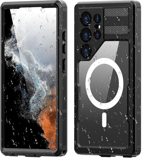 Samsung Galaxy S24 Ultra Waterproof Magnetic Case with Built-in Screen Protector, TPU Anti-Scratched Clear Case for Men