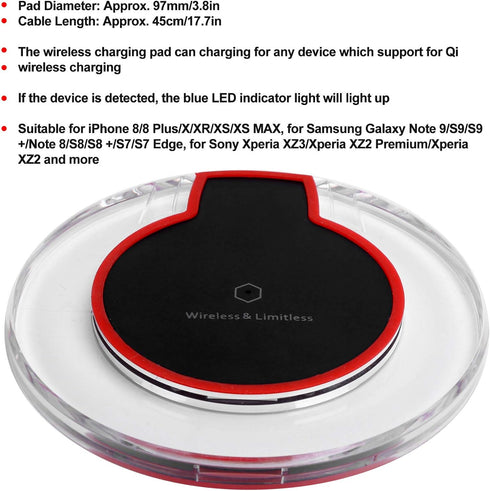 Wireless Charger, Mobile Phone Charging Dock Pad with LED Indicator Light for Galaxy/Phone