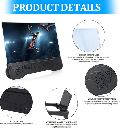 EBTOOLS 14 Inch Phone Screen Magnifier, HD Mobile Phone Amplifier with Bluetooth Speaker, Portable Desktop Enlarger