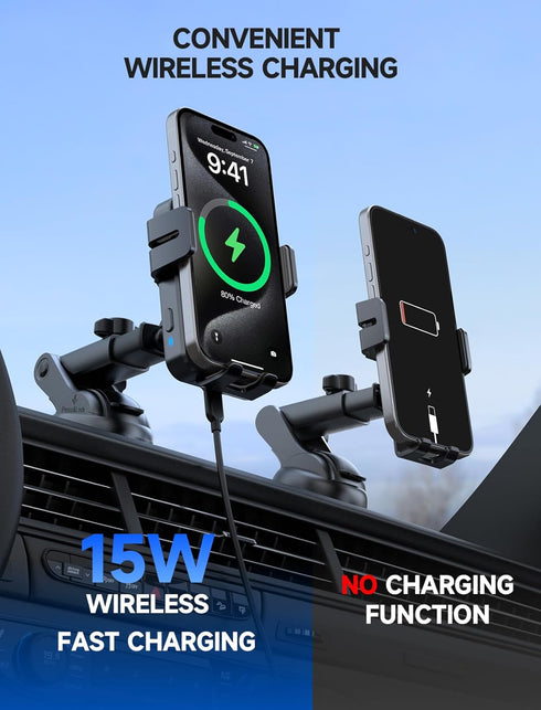 MOKPR 15W 16 15 14/13/13 Pro/12 pro/12/11/X/8, S24/S23/S22 Wireless Car Charger, Auto Clamping Car Charger Dash