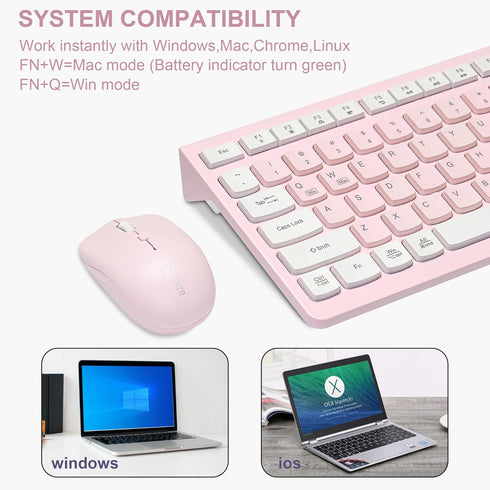 Wireless Keyboard and Mouse Combo, Reccazr 2.4G Full-Sized Keyboard and Mouse Cordless for Windows/Mac